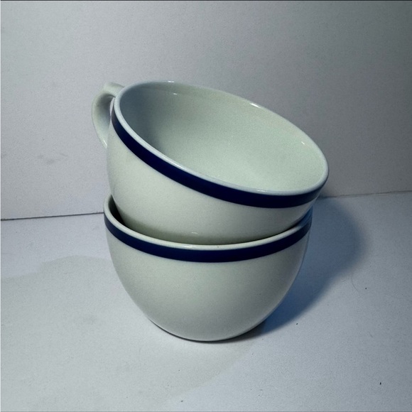 Set of 2 | White Ceramic Williams Sonoma Brasserie Blue Flat Mugs Tea Cups - Picture 8 of 12